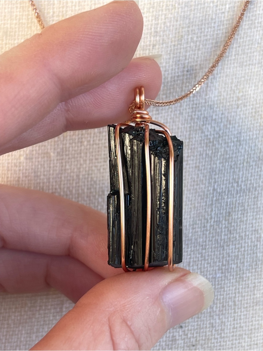RL Italy 14 kt Rose Gold Chain Black Tourmaline Pendant Necklace